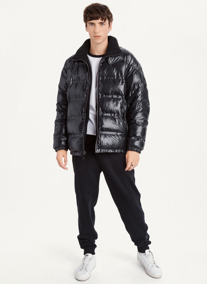 Men\'s Dkny Reversible Puffer Jacket Black | E5489510