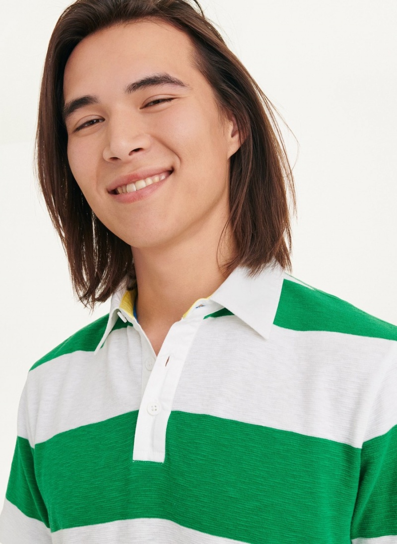Men's Dkny Rugby Stripe Polo Shirts Green | E9040951