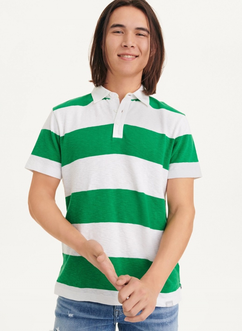 Men\'s Dkny Rugby Stripe Polo Shirts Green | E9040951