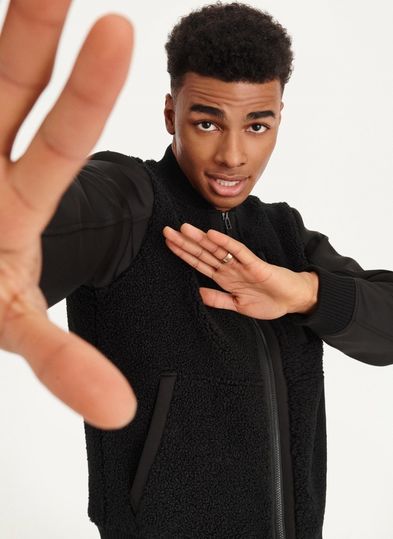 Men's Dkny Sherpa Bomber Jackets Black | P4249166