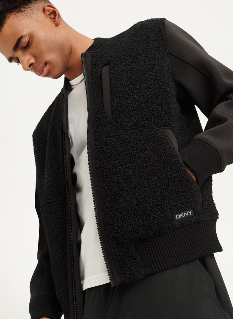 Men's Dkny Sherpa Bomber Jackets Black | P4249166