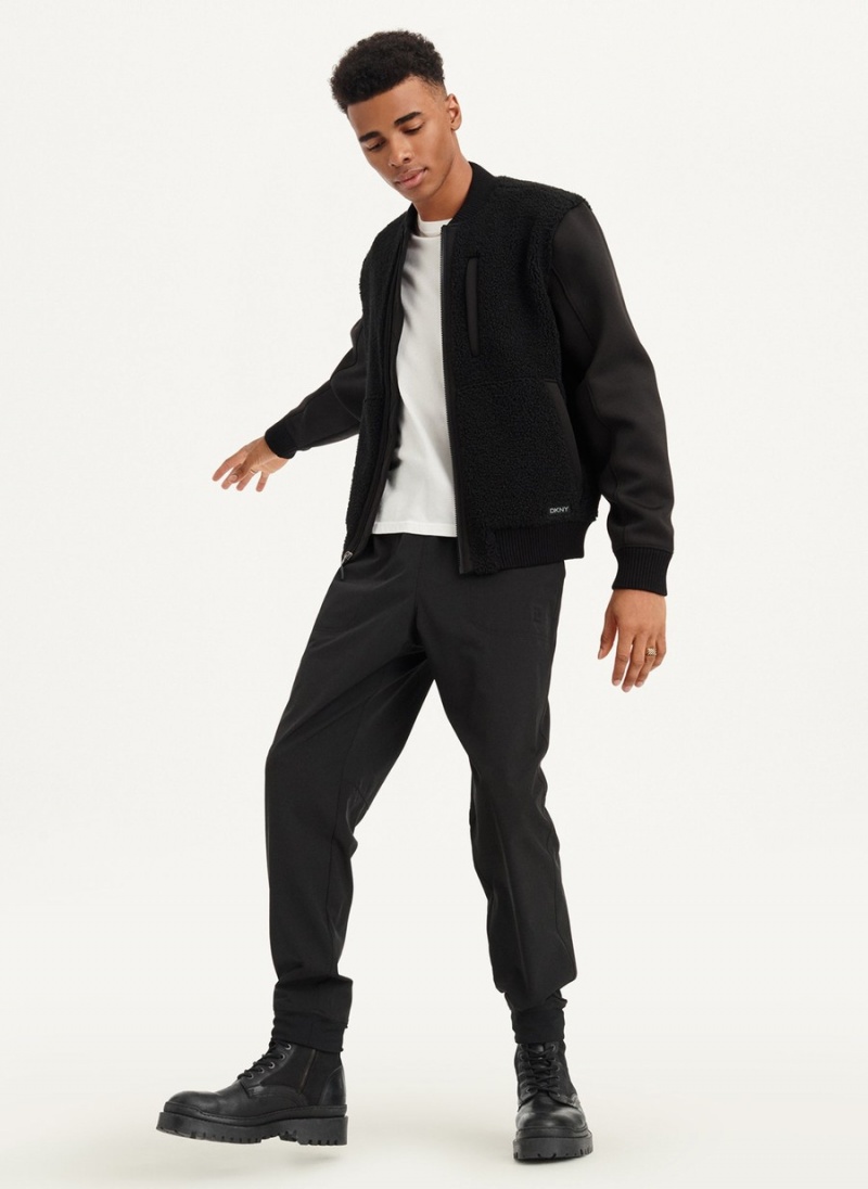 Men's Dkny Sherpa Bomber Jackets Black | P4249166