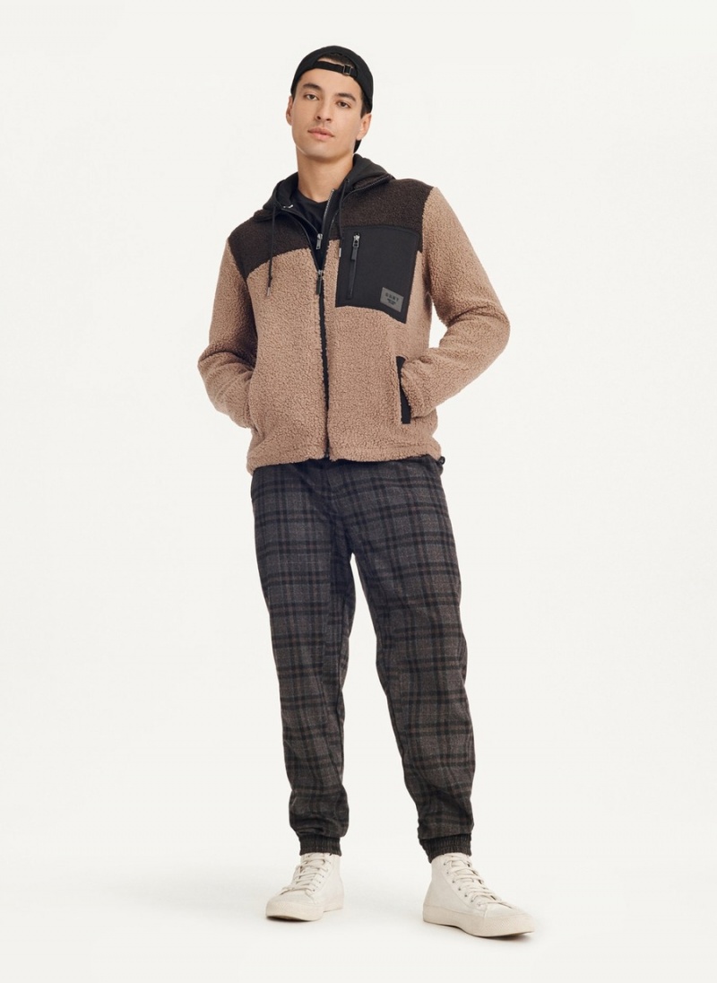 Men's Dkny Sherpa Full Zip Jackets Brown | A2653736