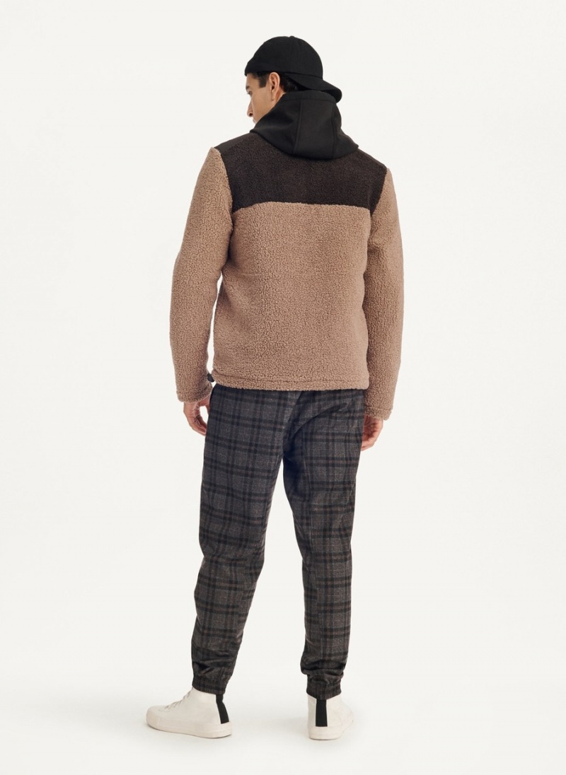Men's Dkny Sherpa Full Zip Jackets Brown | A2653736