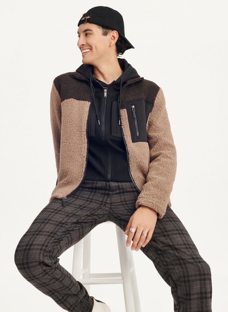 Men's Dkny Sherpa Full Zip Jackets Brown | A2653736