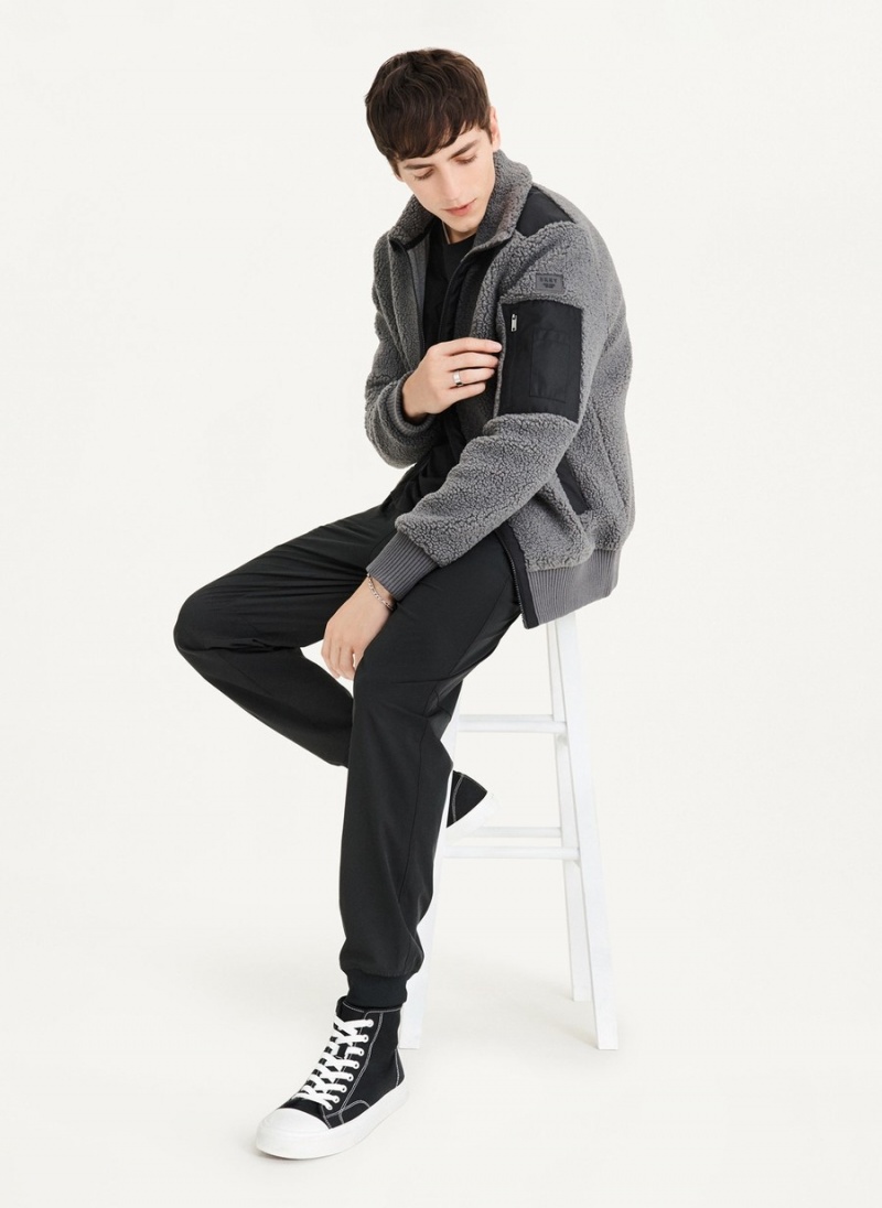 Men's Dkny Sherpa With Nylon Trim Jackets Grey | A8709320