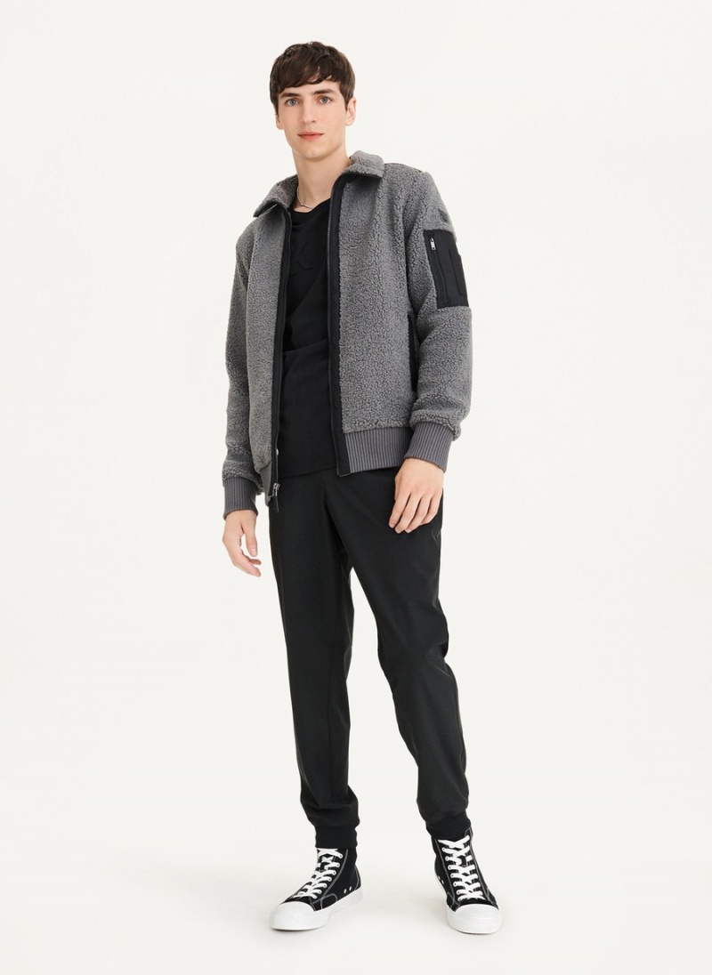 Men's Dkny Sherpa With Nylon Trim Jackets Grey | A8709320