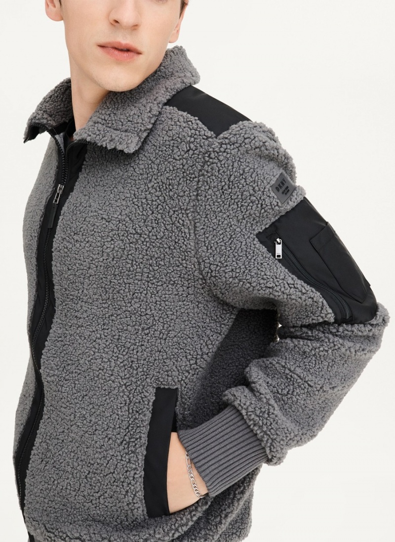 Men's Dkny Sherpa With Nylon Trim Jackets Grey | A8709320