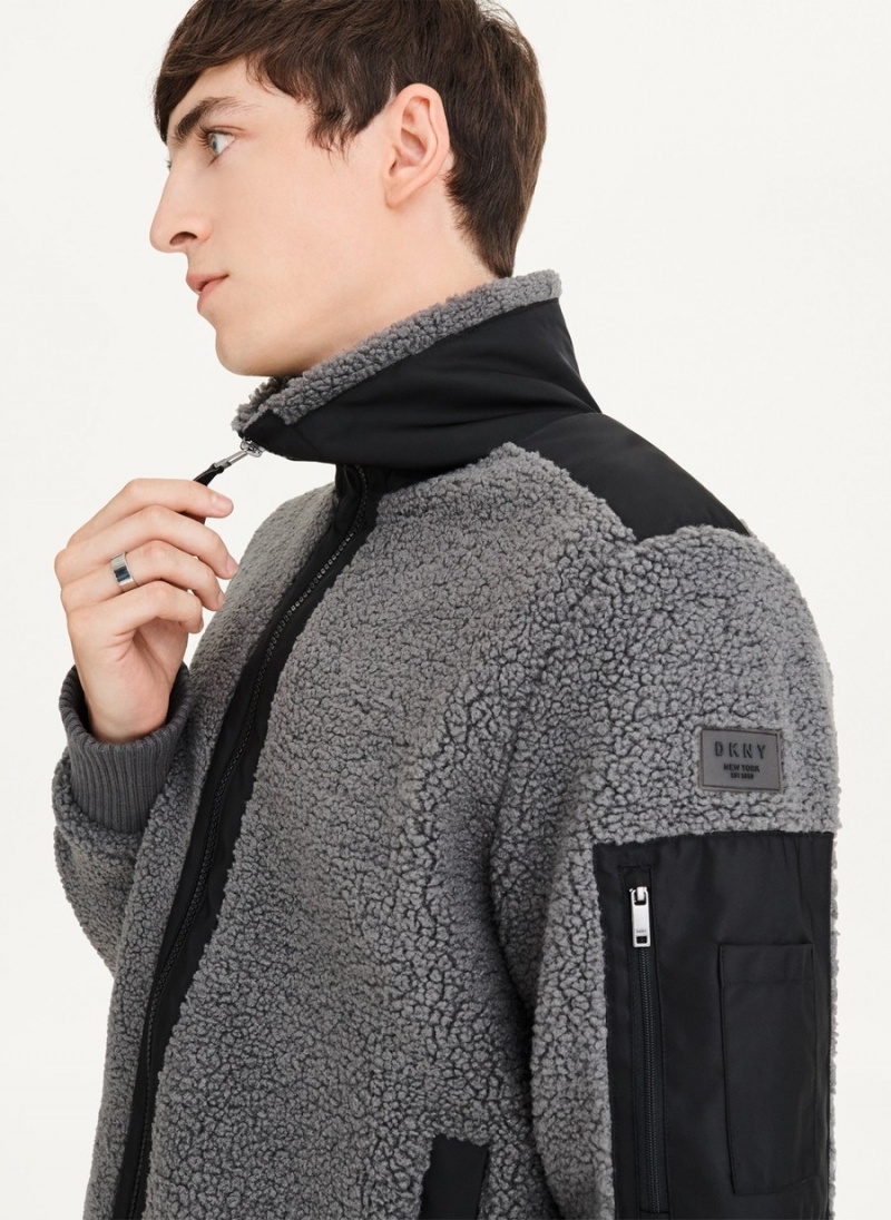 Men's Dkny Sherpa With Nylon Trim Jackets Grey | A8709320