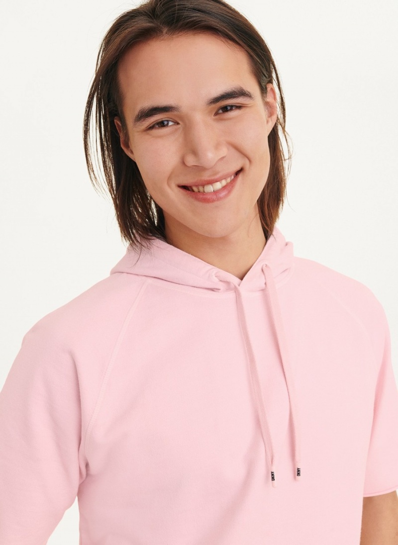 Men's Dkny Short Sleeve Pigment Dye Hoodie Pink | F5886965