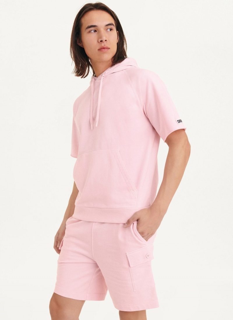 Men\'s Dkny Short Sleeve Pigment Dye Hoodie Pink | F5886965