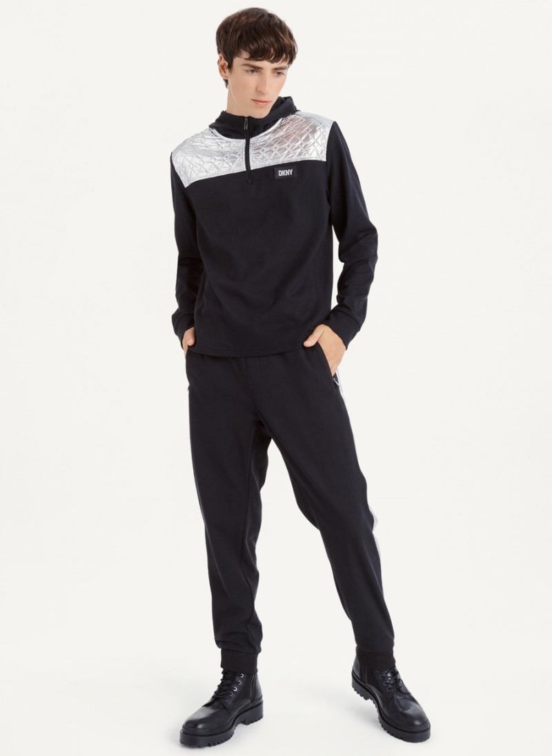 Men's Dkny Silver Contrast 1/2 Zip Hoodie Black | V7019404