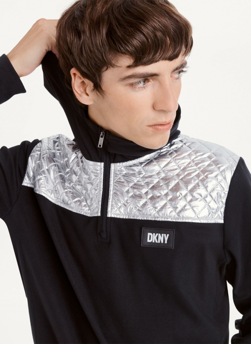Men's Dkny Silver Contrast 1/2 Zip Hoodie Black | V7019404