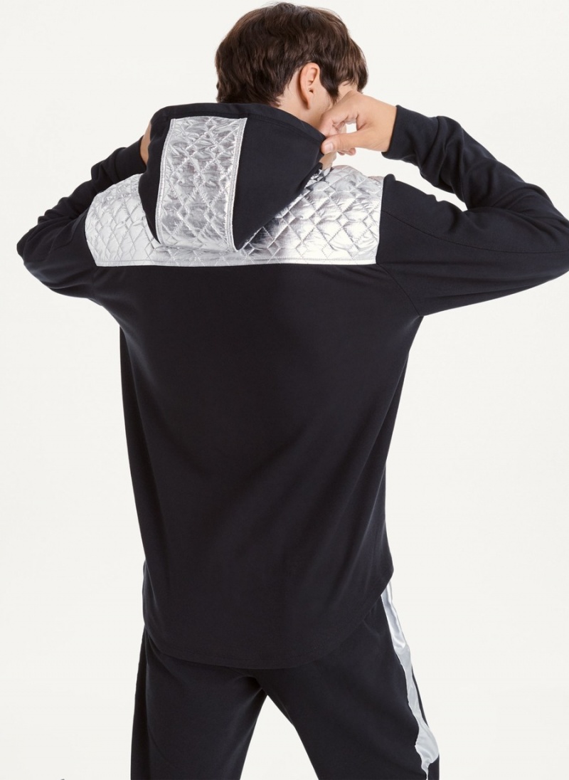 Men's Dkny Silver Contrast 1/2 Zip Hoodie Black | V7019404
