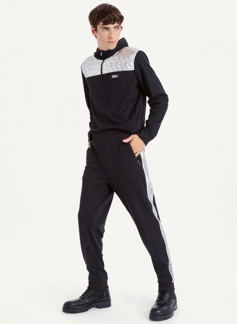 Men's Dkny Silver Panel Dstring Pants Black | I1221125