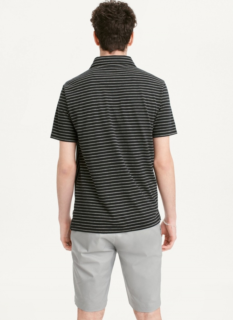 Men's Dkny Slub Jersey Stripe Polo Shirts Black | I7912888