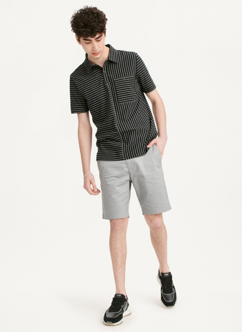 Men's Dkny Slub Jersey Stripe Polo Shirts Black | I7912888