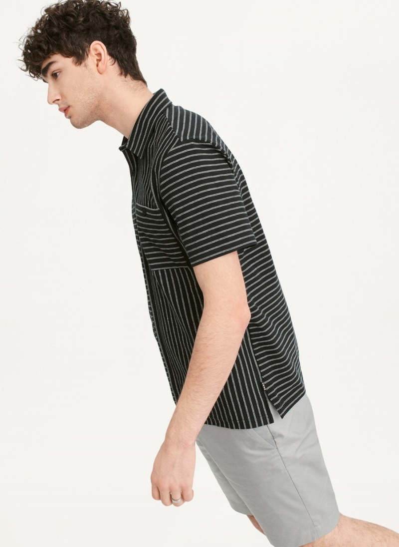 Men's Dkny Slub Jersey Stripe Polo Shirts Black | I7912888