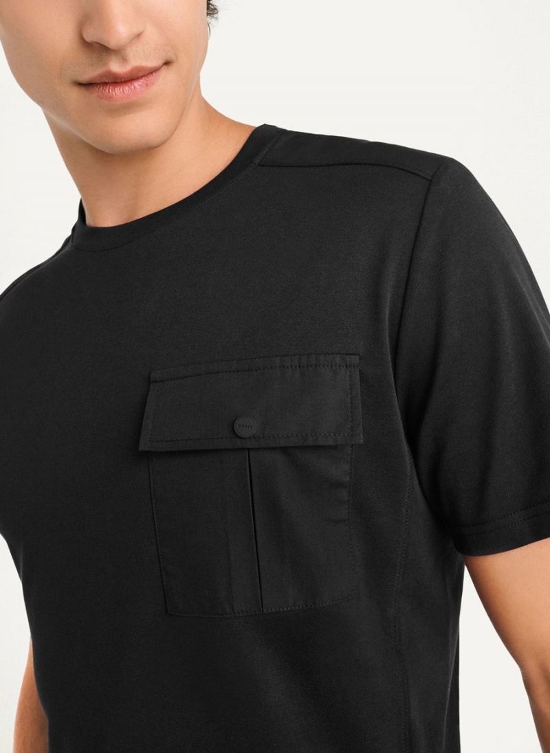 Men's Dkny Solid Pique T Shirts Black | T3450672