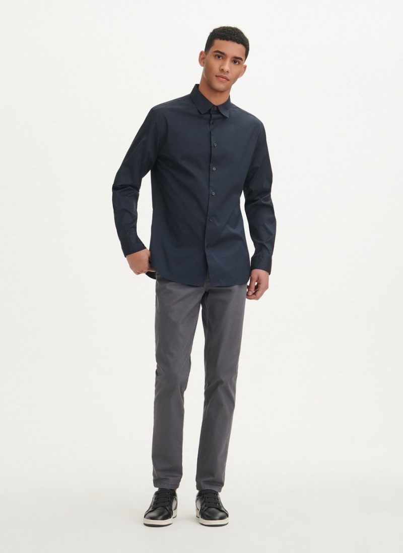 Men's Dkny Solid Woven Shirts Black | M2174876