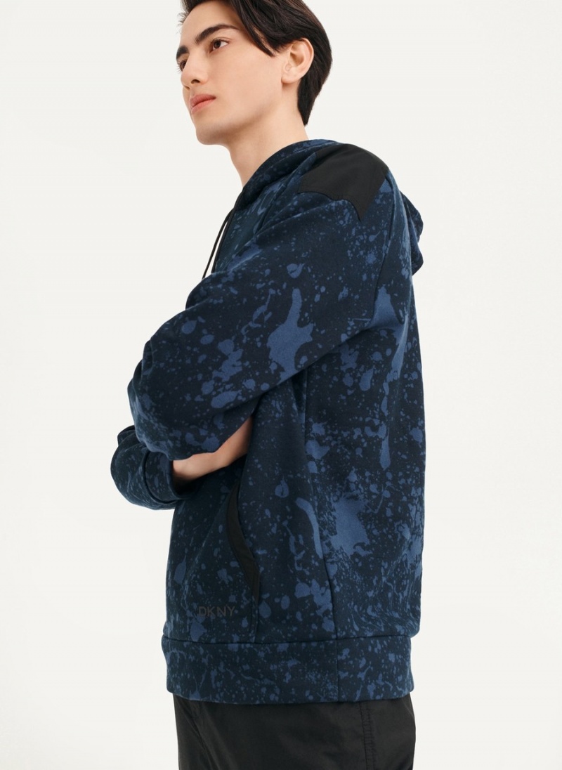 Men's Dkny Splat Print Terry Hoodie Black | M9312661