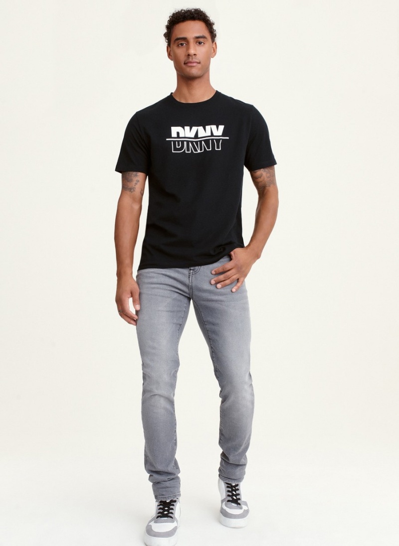 Men's Dkny Split Solid Outline Logo T Shirts Black | G6180917