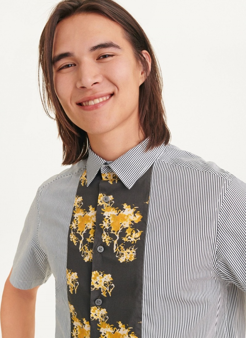 Men's Dkny Stripe & Floral Panel Shirts Grey | K6328363