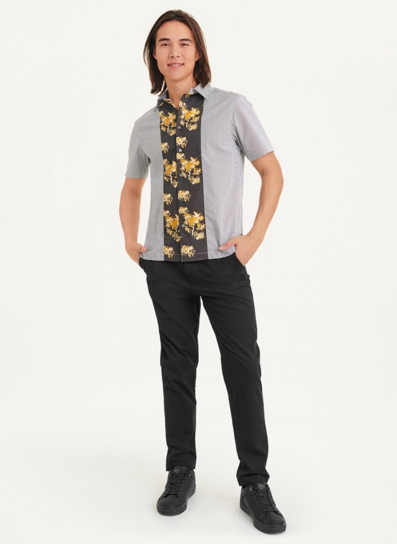 Men's Dkny Stripe & Floral Panel Shirts Grey | K6328363
