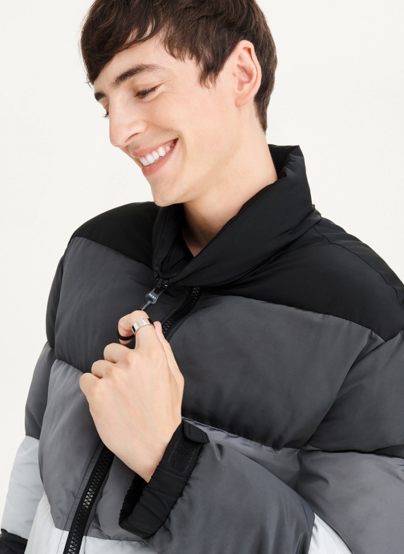 Men's Dkny Striped Quilted Tonal Jackets Black | L9115175