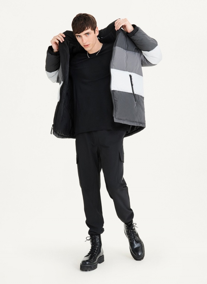 Men's Dkny Striped Quilted Tonal Jackets Black | L9115175