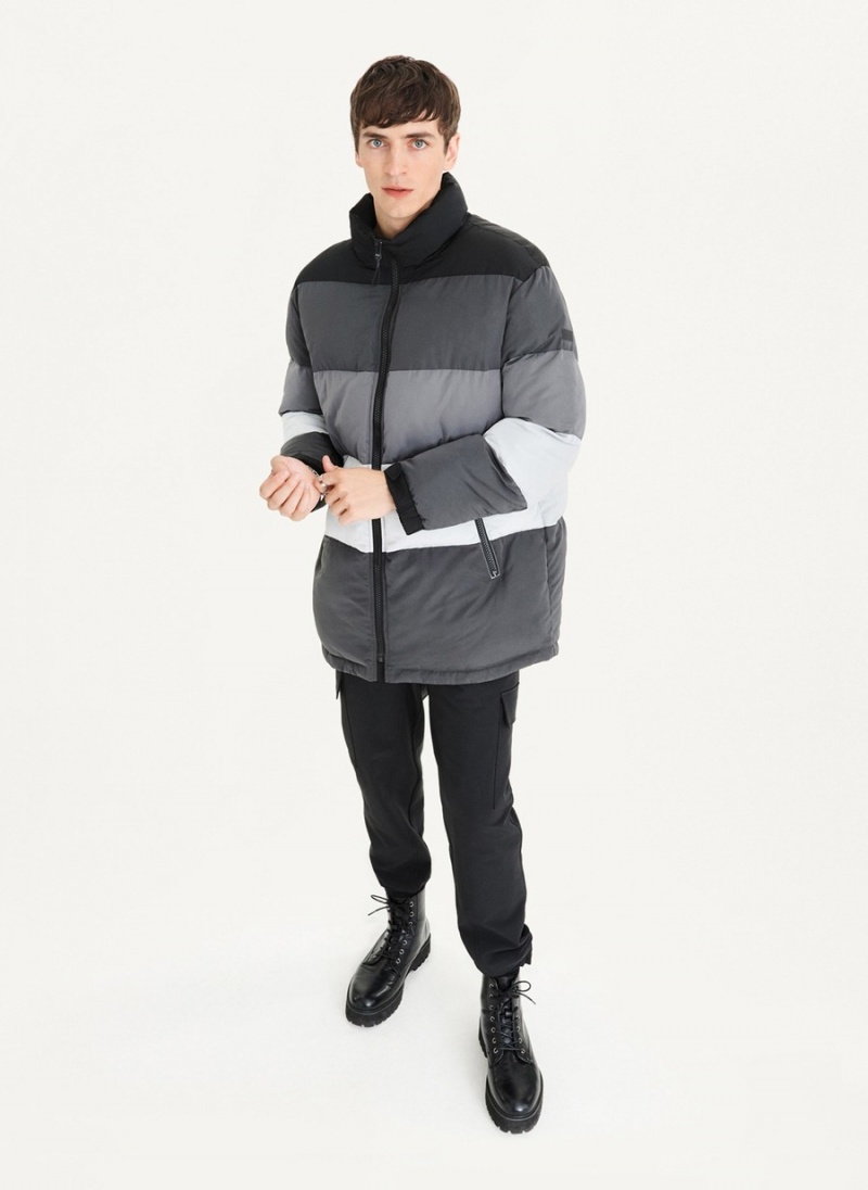 Men's Dkny Striped Quilted Tonal Jackets Black | L9115175