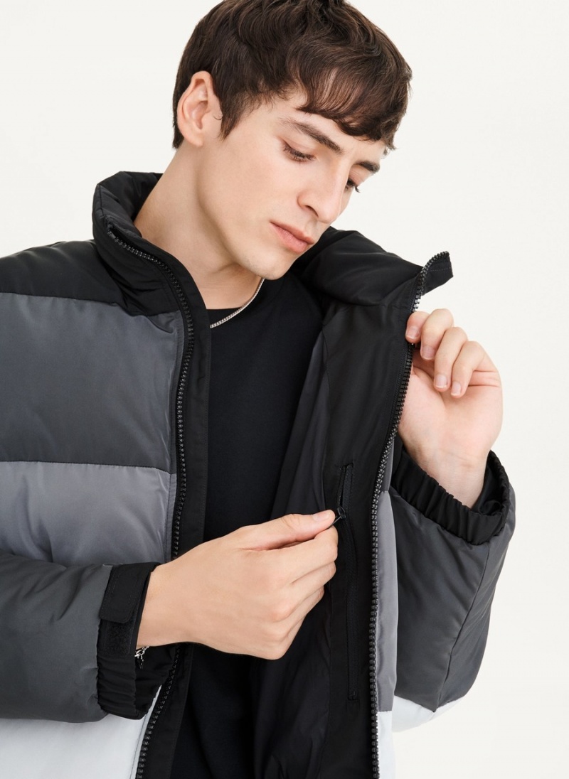 Men's Dkny Striped Quilted Tonal Jackets Black | L9115175
