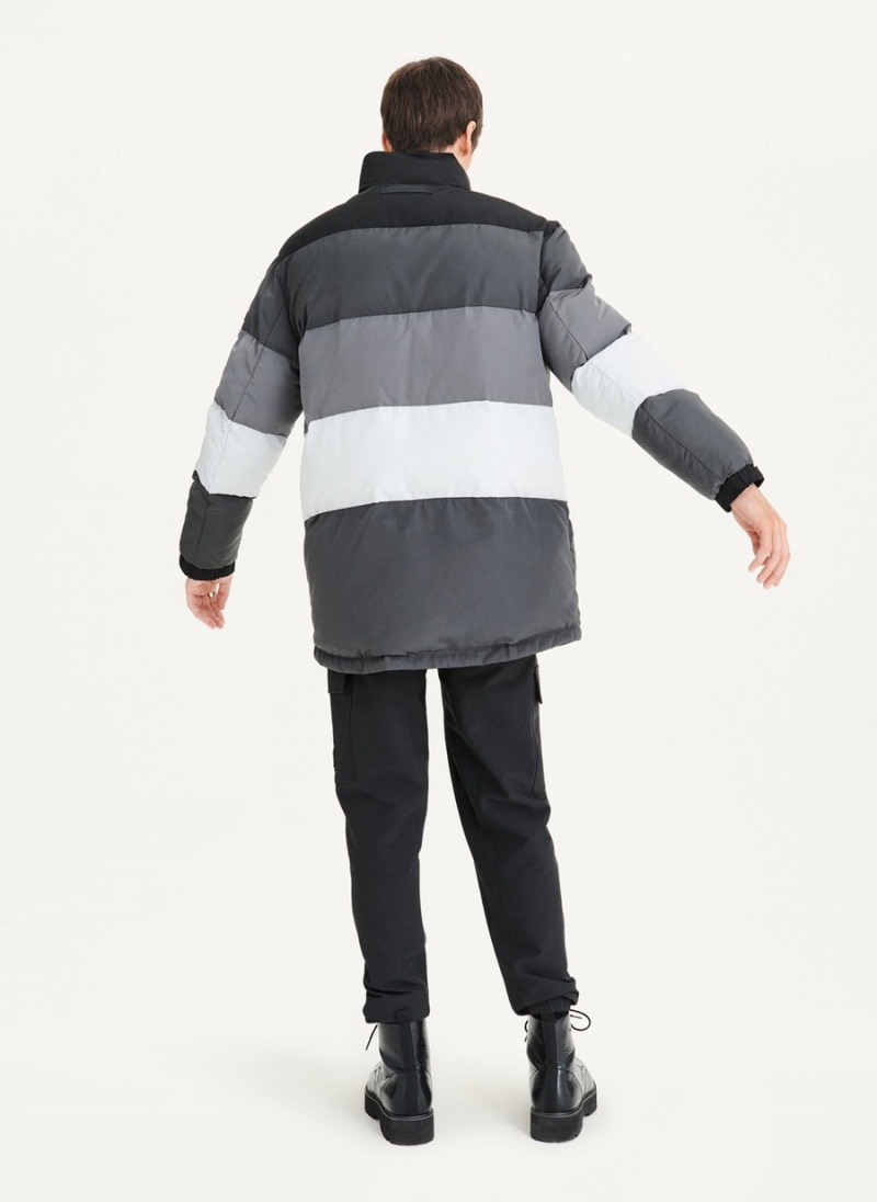 Men's Dkny Striped Quilted Tonal Jackets Black | L9115175