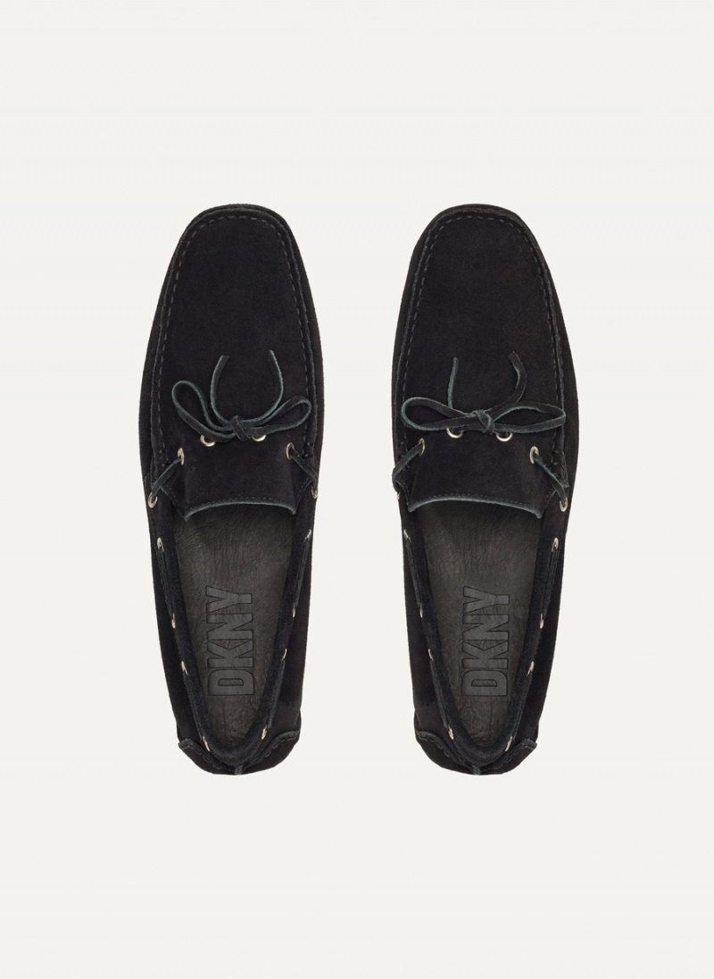Men's Dkny Suede Driver Moccasins Black | C4726920