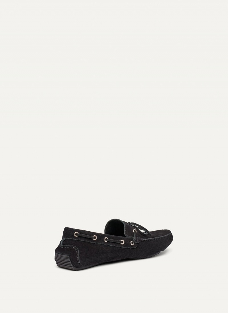 Men's Dkny Suede Driver Moccasins Black | C4726920