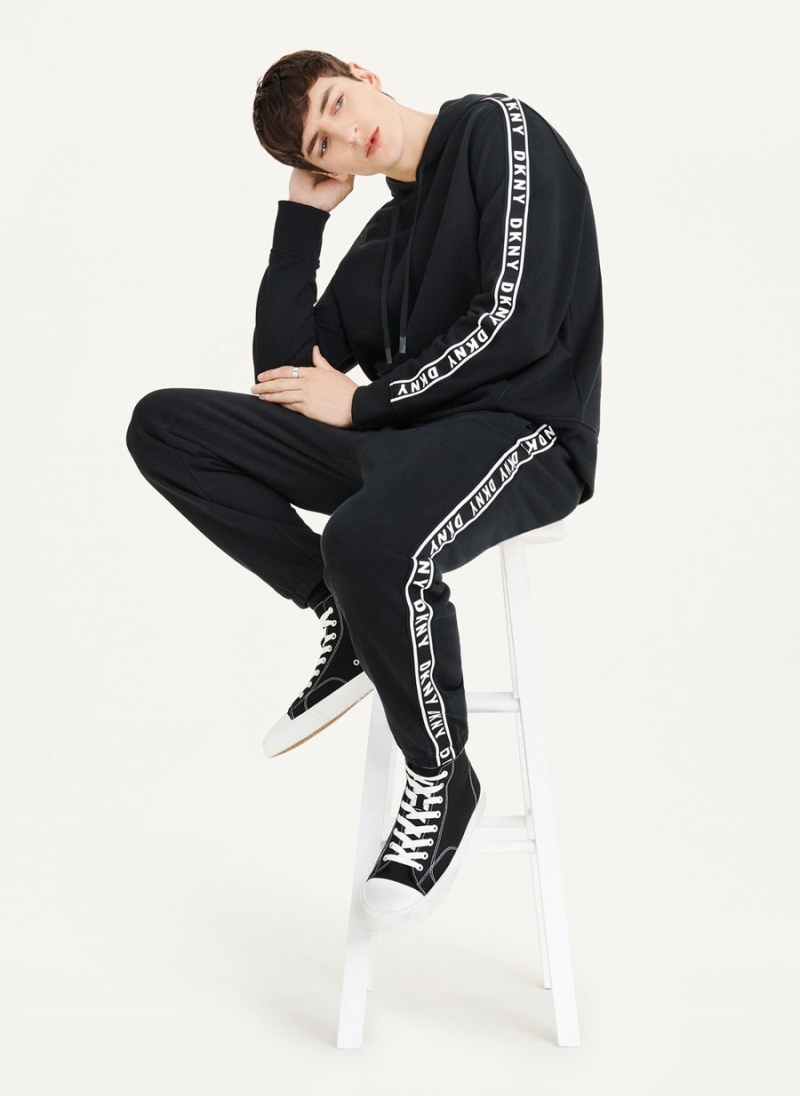 Men's Dkny Taped Logo Hoodie Black | O0575689