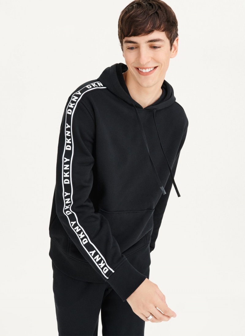 Men\'s Dkny Taped Logo Hoodie Black | O0575689