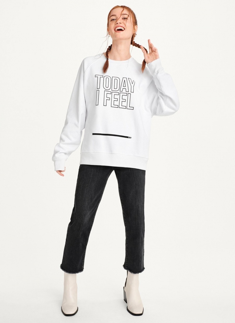 Men's Dkny Today I Feel Sweatshirts White | Q2438586