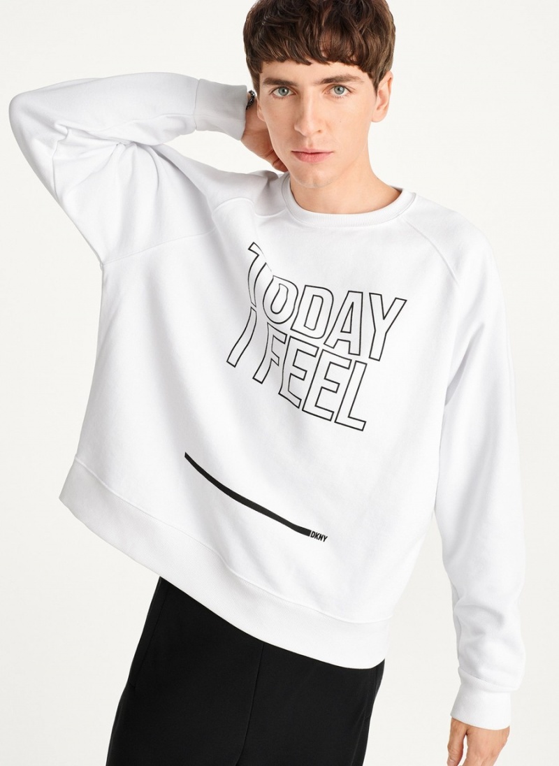 Men\'s Dkny Today I Feel Sweatshirts White | Q2438586