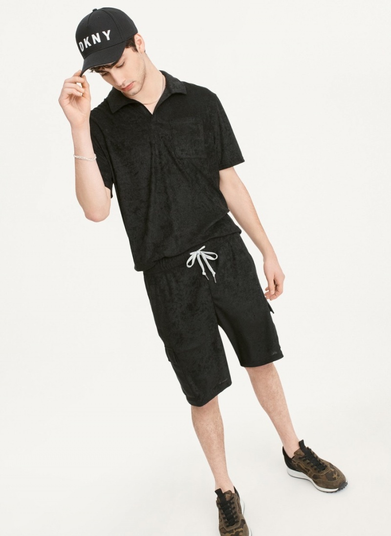 Men's Dkny Toweling Cargo Shorts Black | H3262590