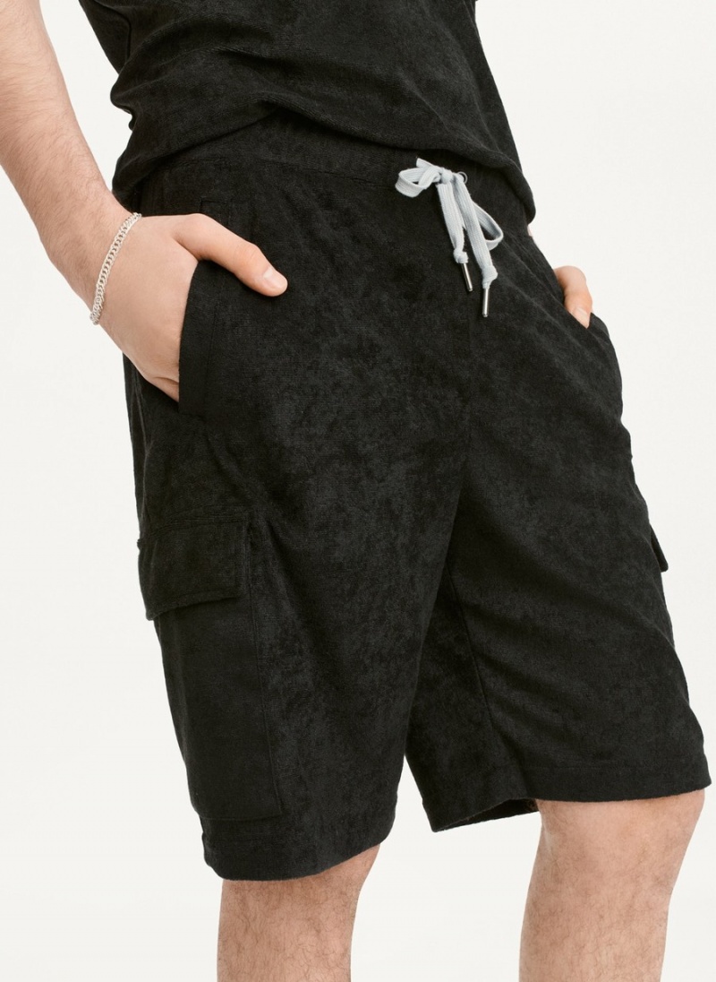 Men's Dkny Toweling Cargo Shorts Black | H3262590