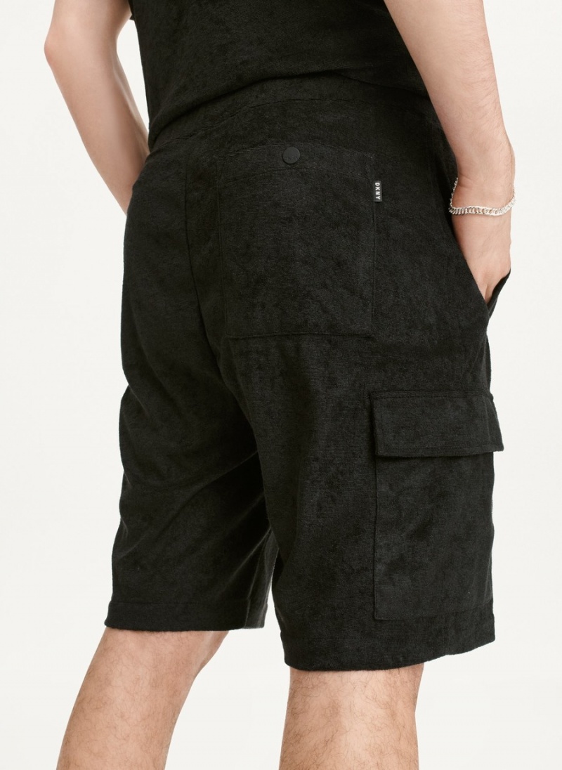 Men's Dkny Toweling Cargo Shorts Black | H3262590