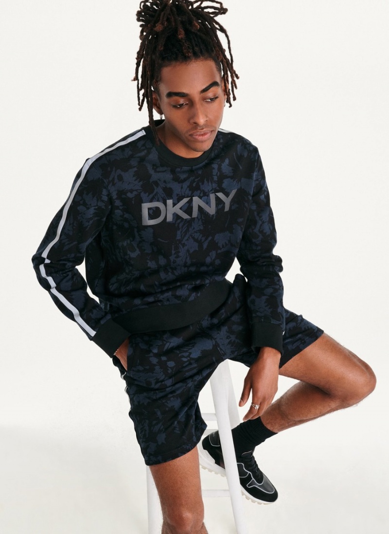 Men's Dkny Tropical Print French Terry Sweatshirts Black | G8300652