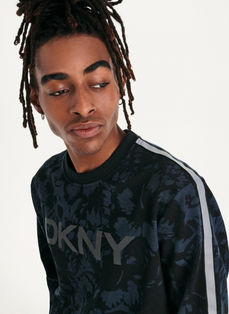 Men's Dkny Tropical Print French Terry Sweatshirts Black | G8300652