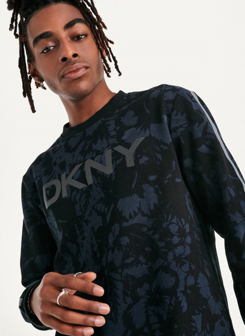 Men's Dkny Tropical Print French Terry Sweatshirts Black | G8300652