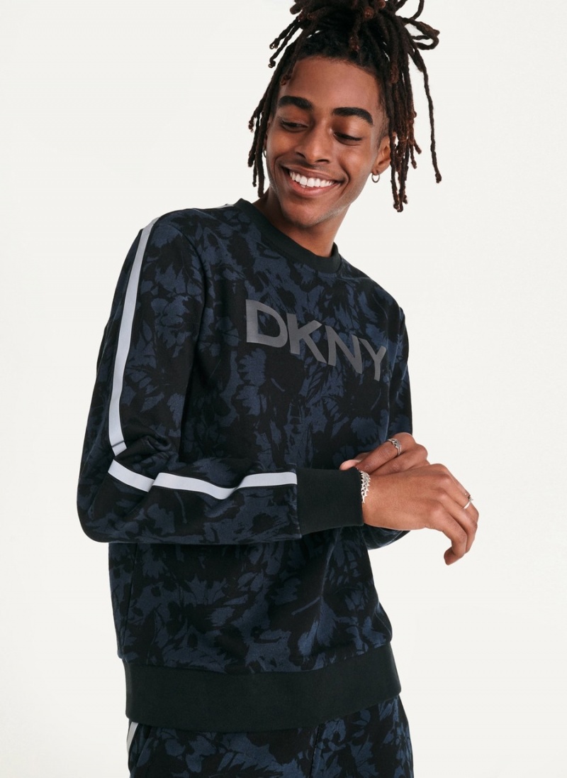 Men\'s Dkny Tropical Print French Terry Sweatshirts Black | G8300652