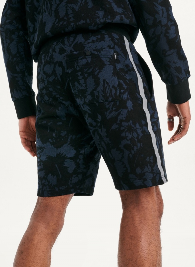 Men's Dkny Tropical Print French Terrys Shorts Black | L7516996