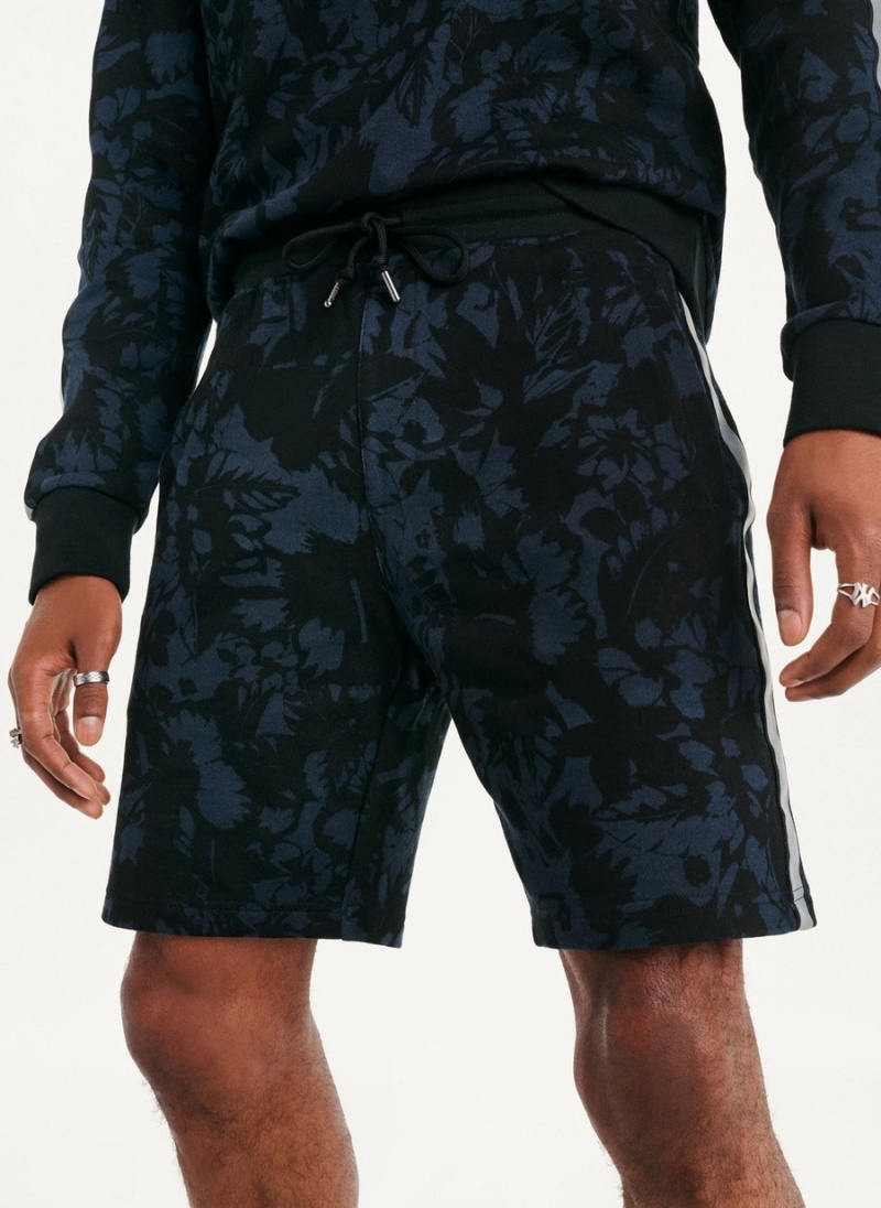 Men's Dkny Tropical Print French Terrys Shorts Black | L7516996