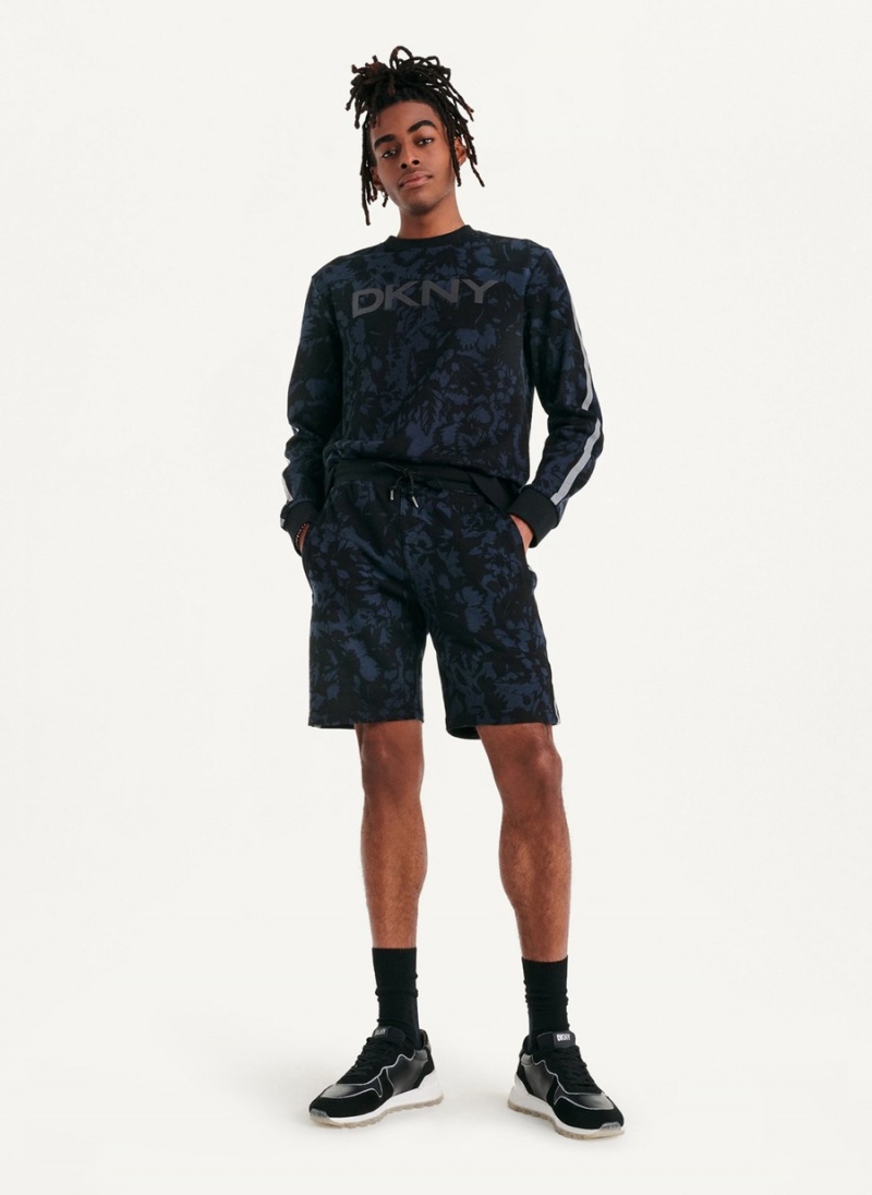Men's Dkny Tropical Print French Terrys Shorts Black | L7516996