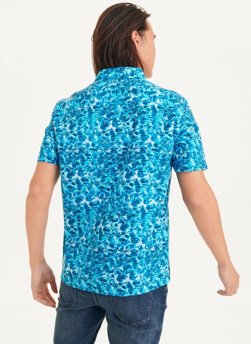 Men's Dkny Water Print Shirts Blue | G3250080